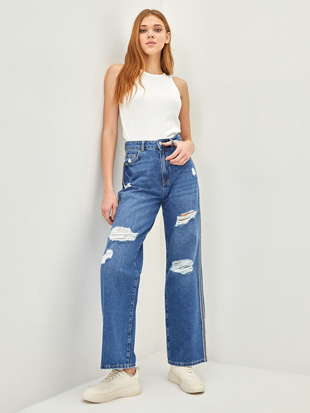 High Waist Wideleg Pocket Detailed Women's Rodeo Jeans