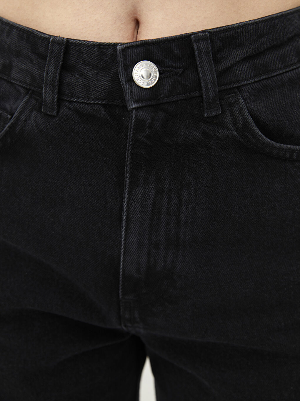 Siyah Yüksek Bel Wideleg Cep Detaylı Kadın Rodeo Jean Pantolon-3