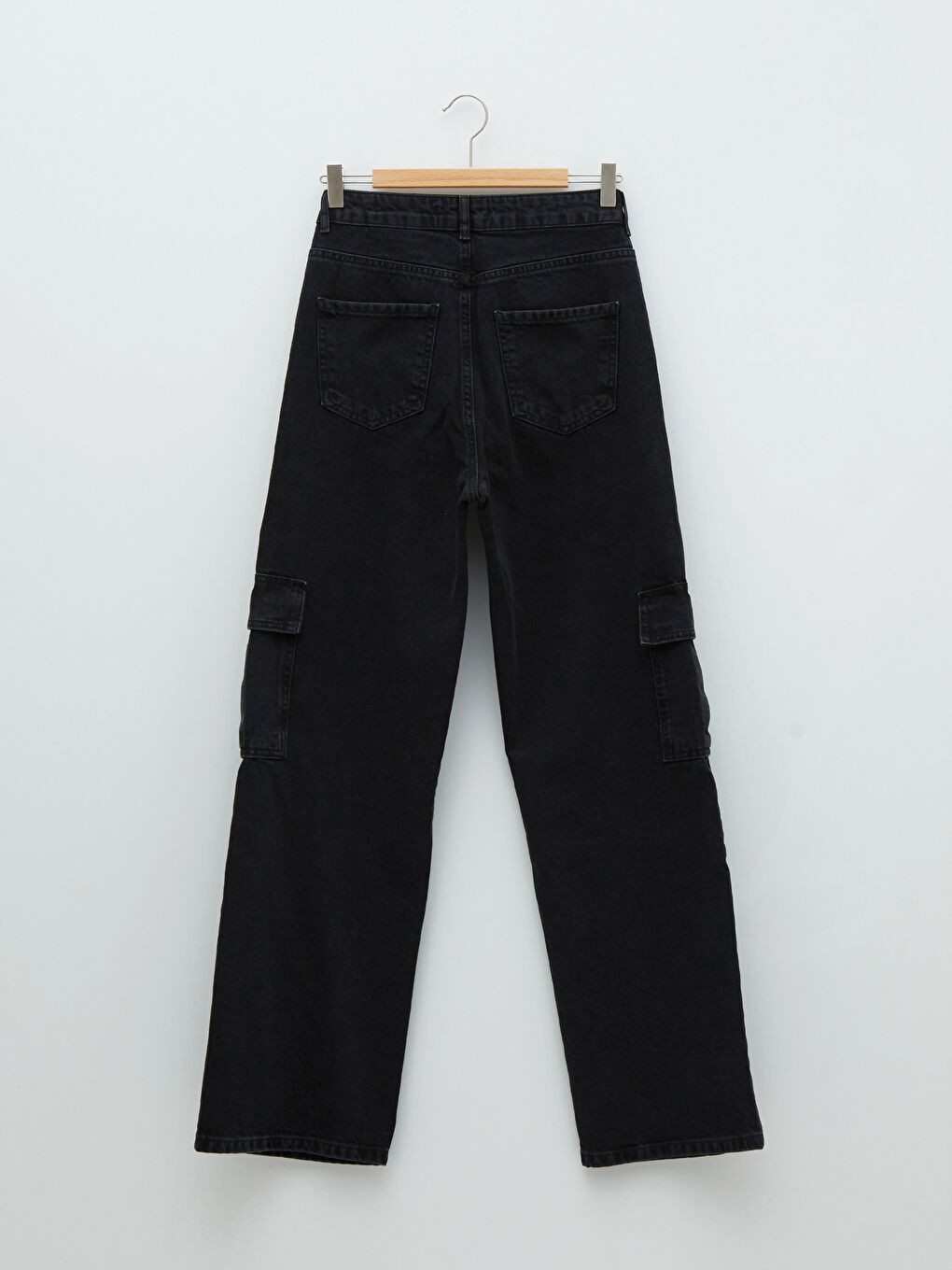 Siyah Yüksek Bel Wideleg Cep Detaylı Kadın Rodeo Jean Pantolon-6