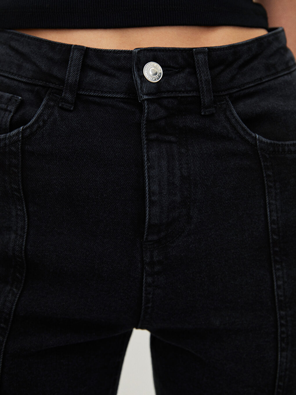 Siyah Yüksek Bel Slim Fit Cep Detaylı Kadın Rodeo Jean Pantolon-4