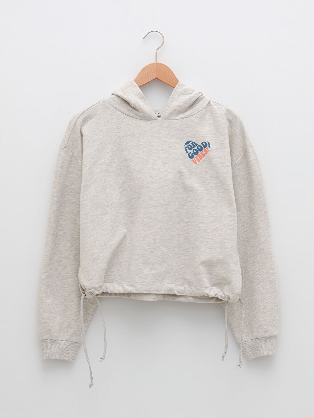 Gri Kapüşonlu Yazı Baskılı Uzun Kollu Kadın Sweatshirt-5