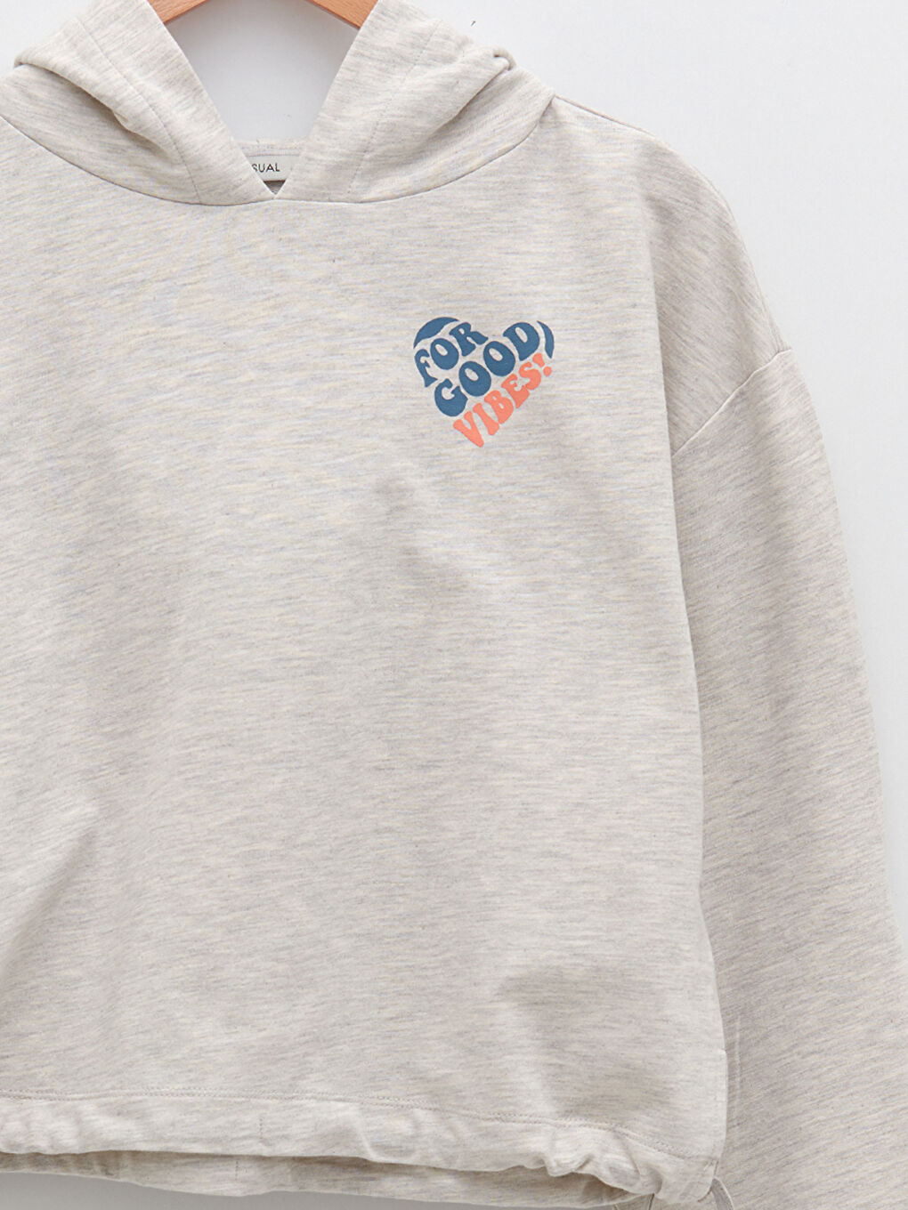 Gri Kapüşonlu Yazı Baskılı Uzun Kollu Kadın Sweatshirt-7