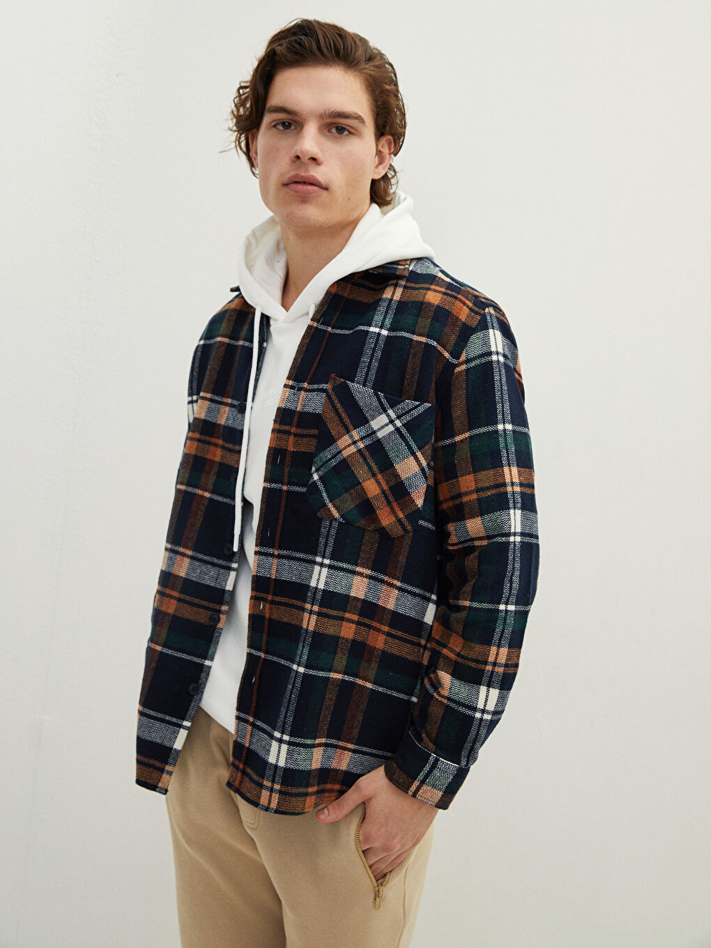 XSIDE Regular Fit Long Sleeve Plaid Men's Flannel Shirt Jacket -W1LU55Z8-LND