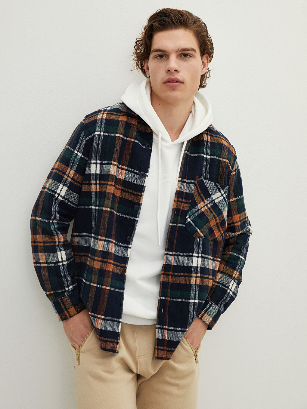 XSIDE Regular Fit Long Sleeve Plaid Men's Flannel Shirt Jacket -W1LU55Z8-LND