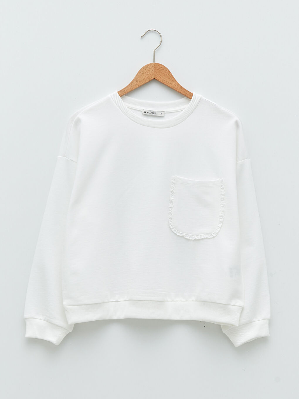 Ekru Bisiklet Yaka Dokulu Kadın Sweatshirt-5