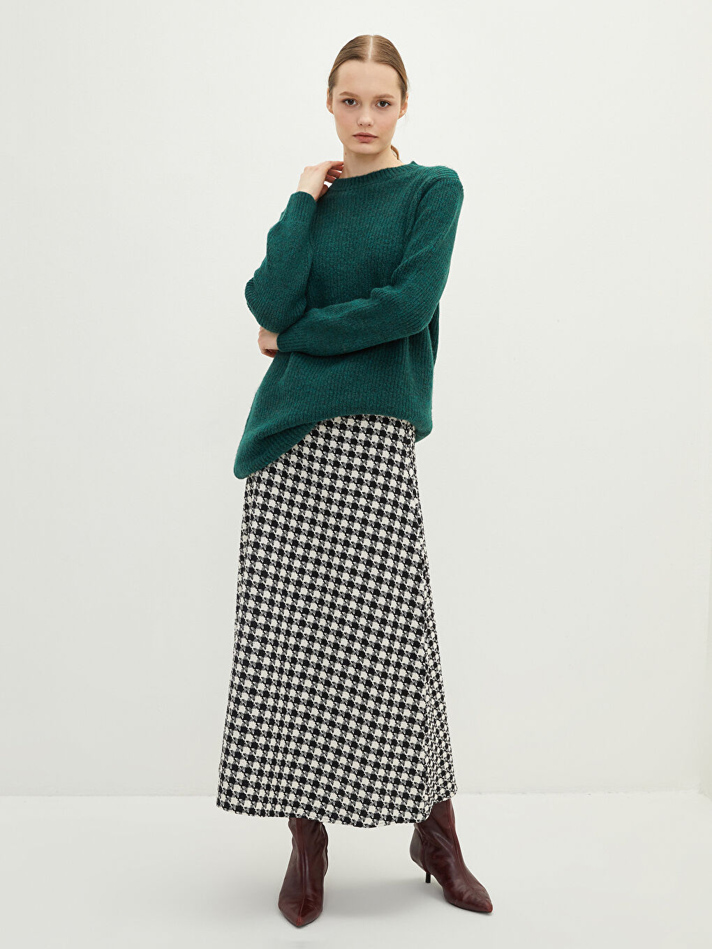 Zippered Waist Plaid A Cut Gabardine Fabric Women's Skirt