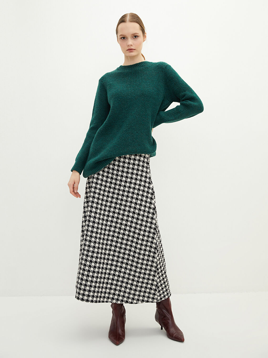 Zippered Waist Plaid A Cut Gabardine Fabric Women's Skirt-1