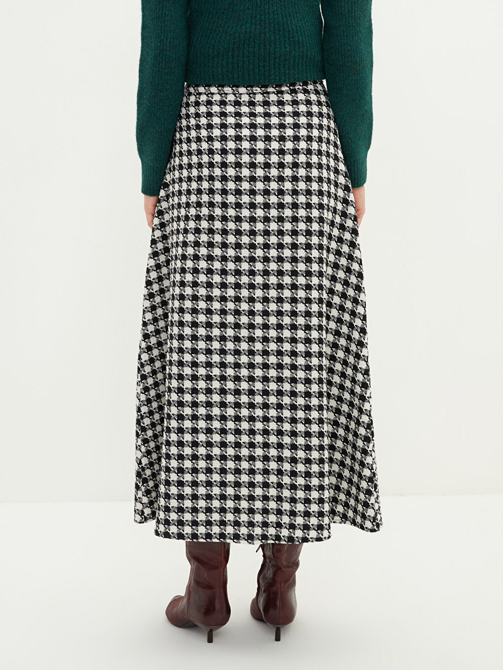 Zippered Waist Plaid A Cut Gabardine Fabric Women's Skirt-2