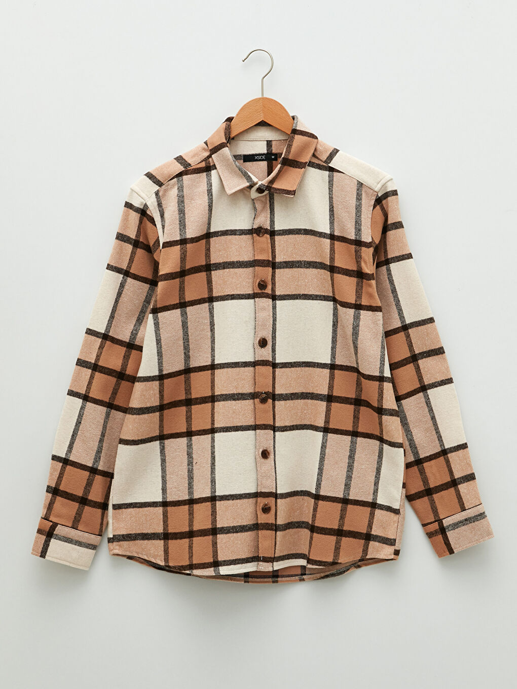 Bej Regular Fit Uzun Kollu Ekose Erkek Oduncu Gömlek Ceket-5