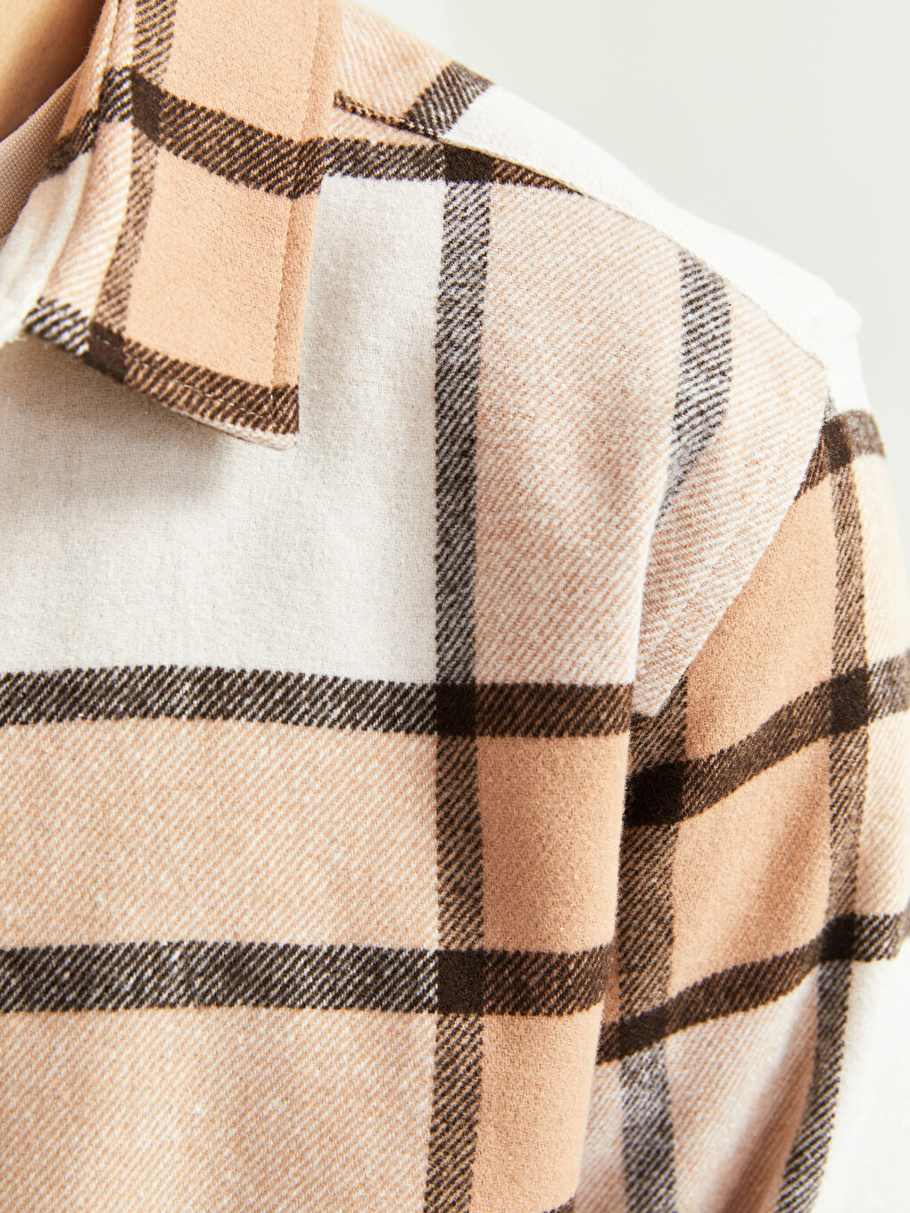 Bej Regular Fit Uzun Kollu Ekose Erkek Oduncu Gömlek Ceket-3