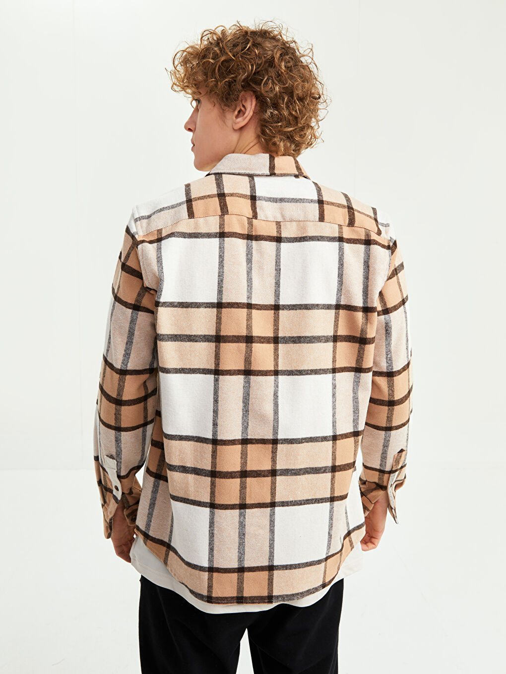 Bej Regular Fit Uzun Kollu Ekose Erkek Oduncu Gömlek Ceket-4