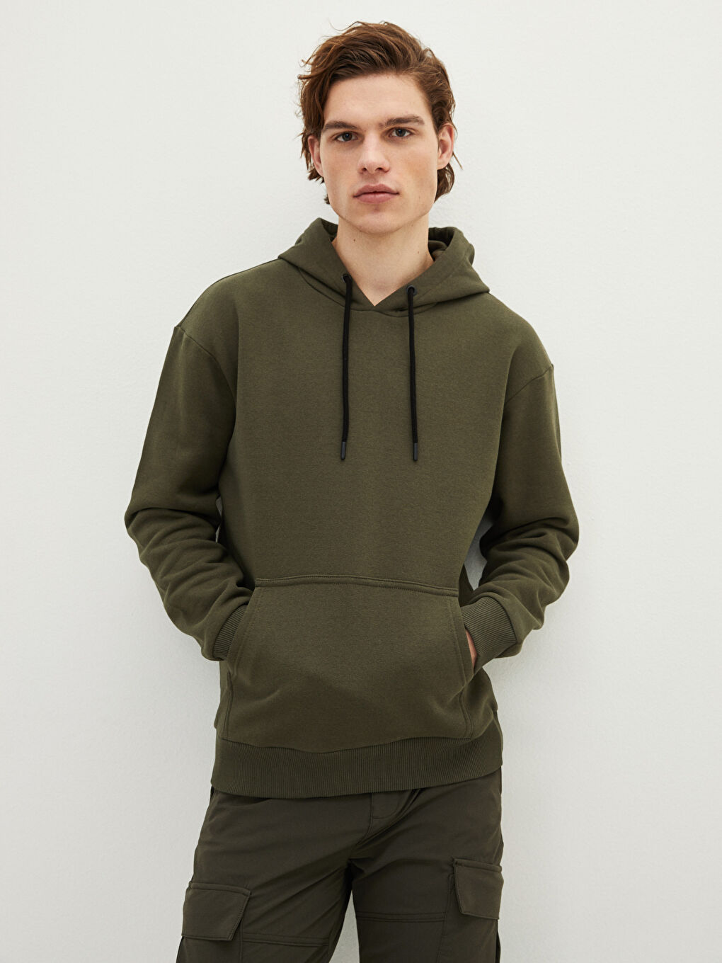 LCW Casual Haki Uzun Kollu Erkek Kalın Hoodie - 1