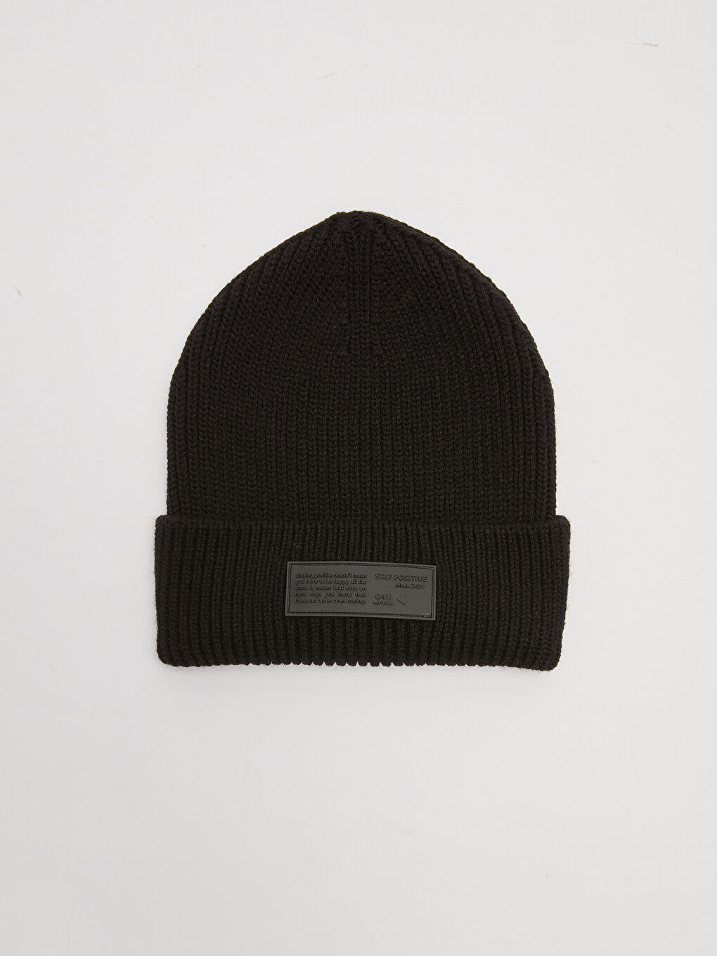 Siyah Etiket Baskılı Erkek Triko Bere-2