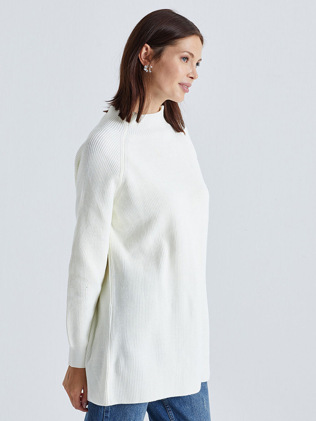 Ekru Yarım Balıkçı Yaka Kadın Triko Kazak-2