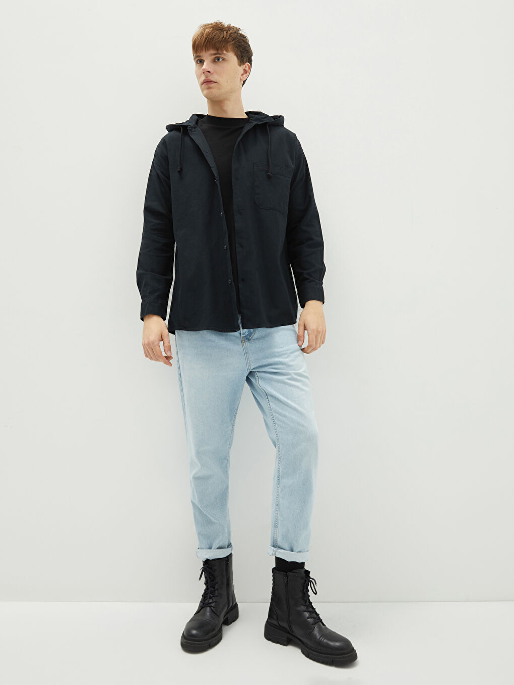 Hooded Regular Fit Long Sleeve Men's Shirt-2