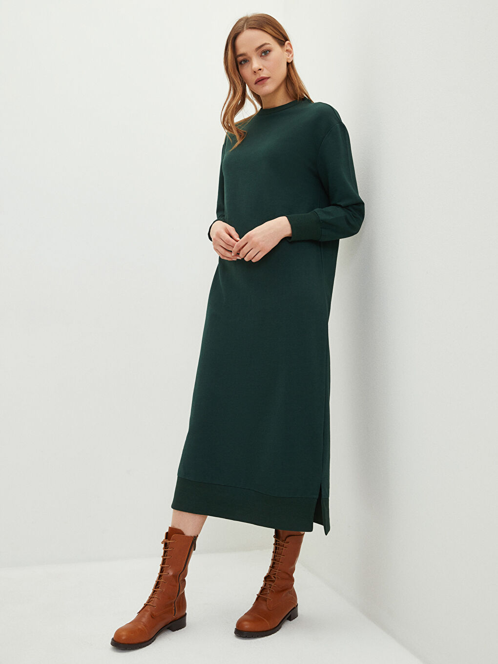 Crew Neck Plain Long Sleeve Women's Dress