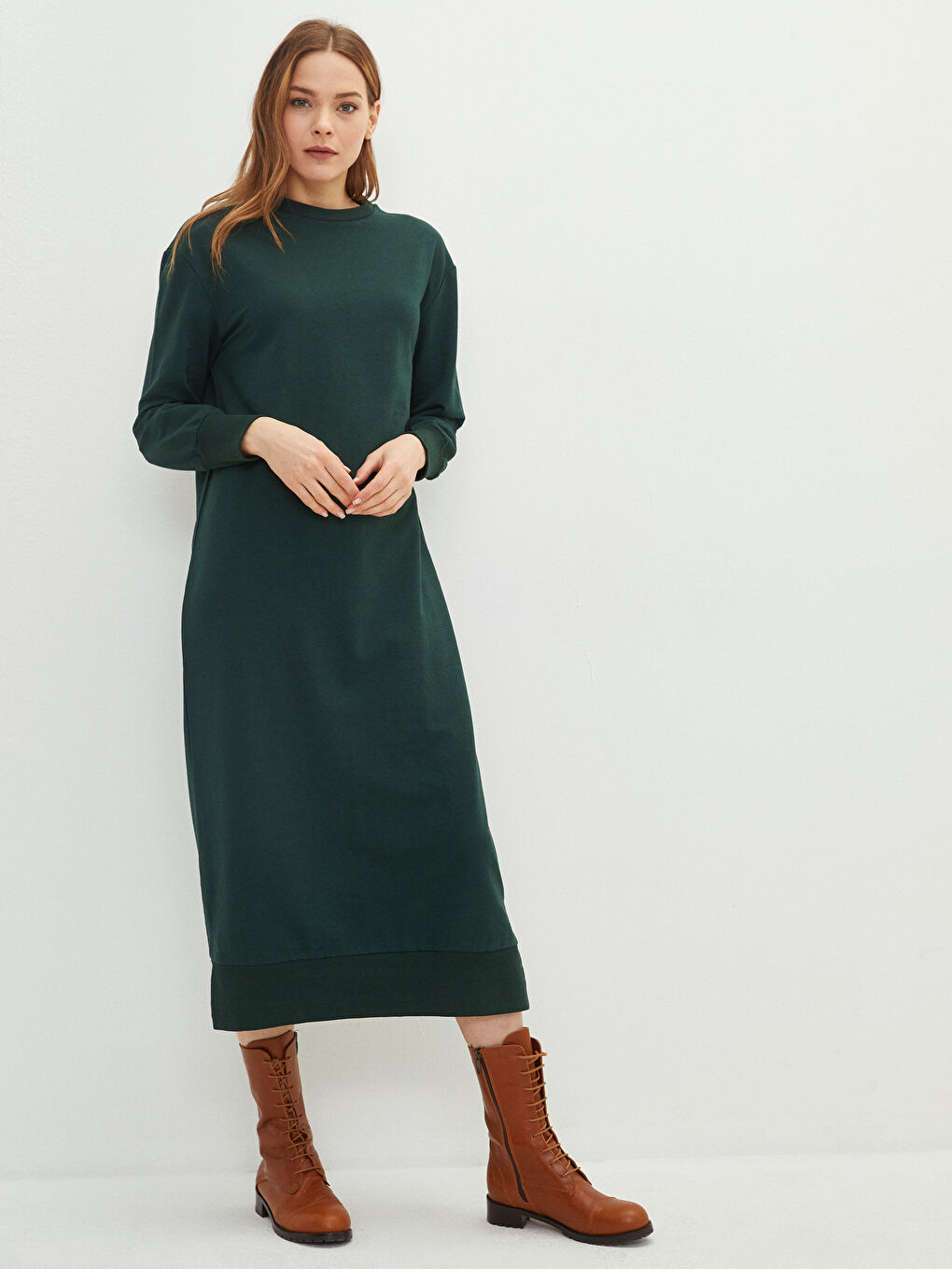 Crew Neck Plain Long Sleeve Women's Dress-1