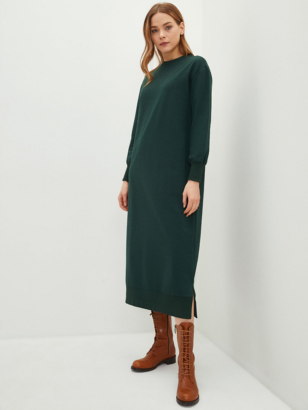 Crew Neck Plain Long Sleeve Women's Dress-2