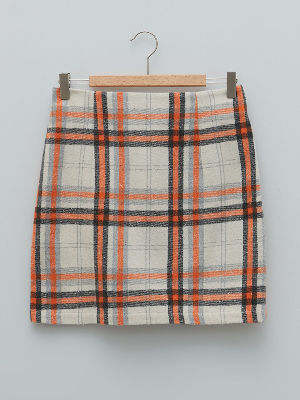 Turuncu Beli Fermuarlı Ekose Kadın Mini Etek-6