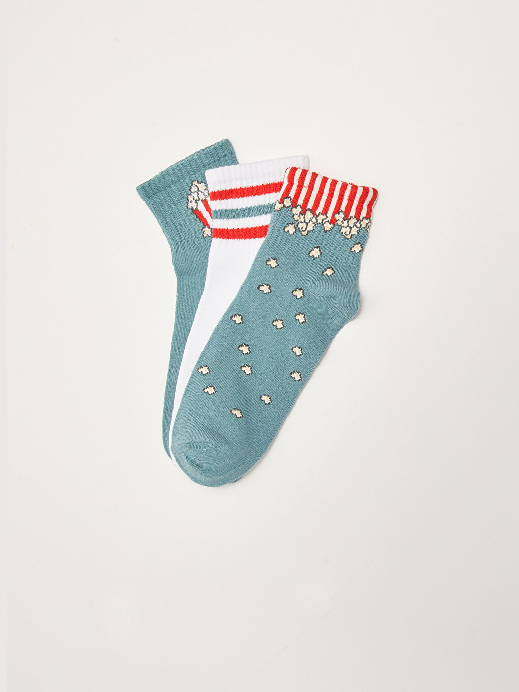 Mavi Desenli Kadın Soket Çorap 3'lü