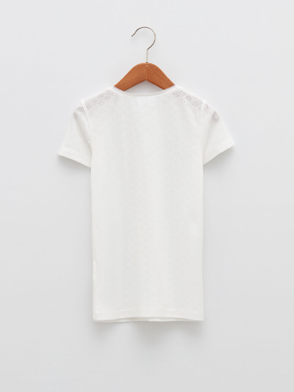 Beyaz Bisiklet Yaka Kendinden Desenli Kısa Kollu Kız Çocuk Fanila-1