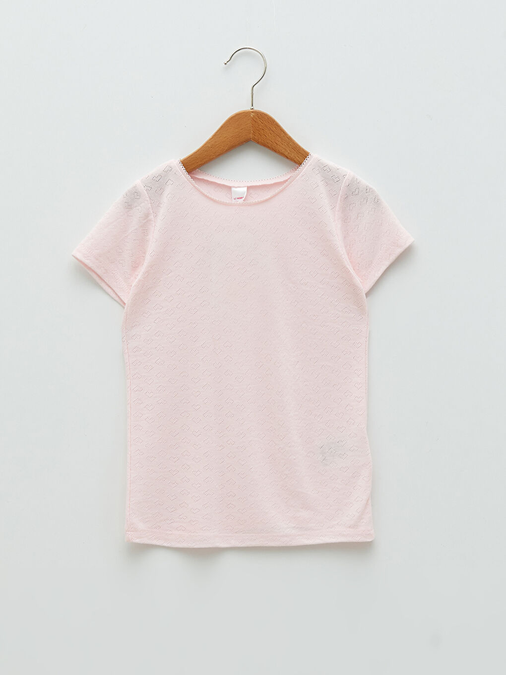 Pembe Bisiklet Yaka Kendinden Desenli Kısa Kollu Kız Çocuk Fanila