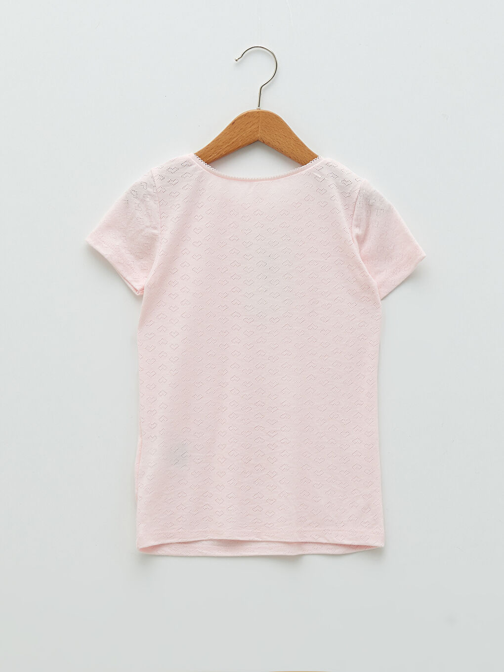 Pembe Bisiklet Yaka Kendinden Desenli Kısa Kollu Kız Çocuk Fanila-1