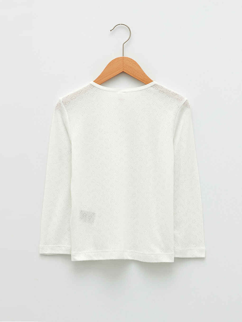 Beyaz Bisiklet Yaka Kendinden Desenli Uzun Kollu Kız Çocuk Fanila-1