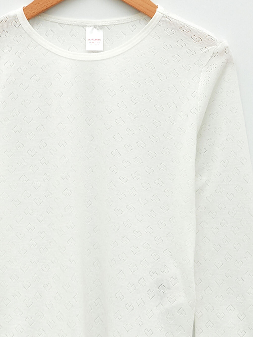 Beyaz Bisiklet Yaka Kendinden Desenli Uzun Kollu Kız Çocuk Fanila-2