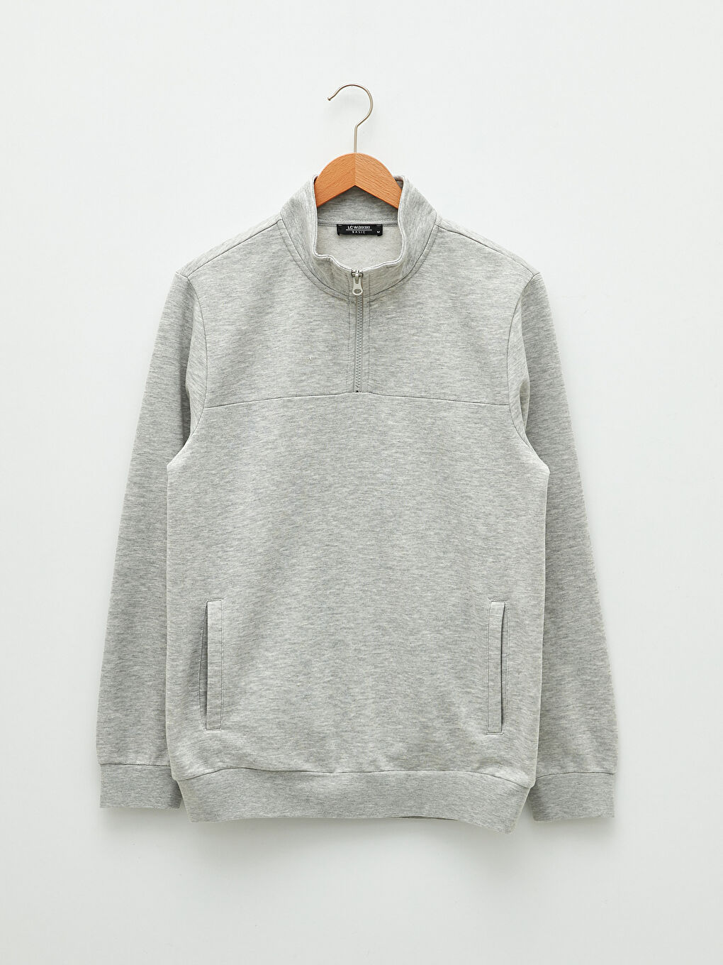 LCWAIKIKI Basic Gri Dik Yaka Uzun Kollu Erkek Sweatshirt - 5