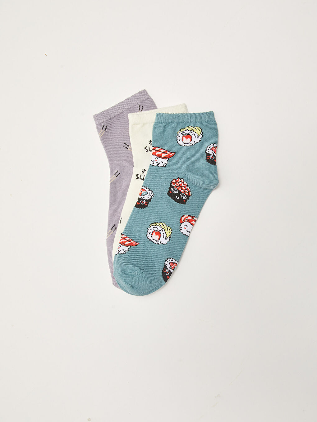 Mavi Baskılı Kadın Soket Çorap 3'lü