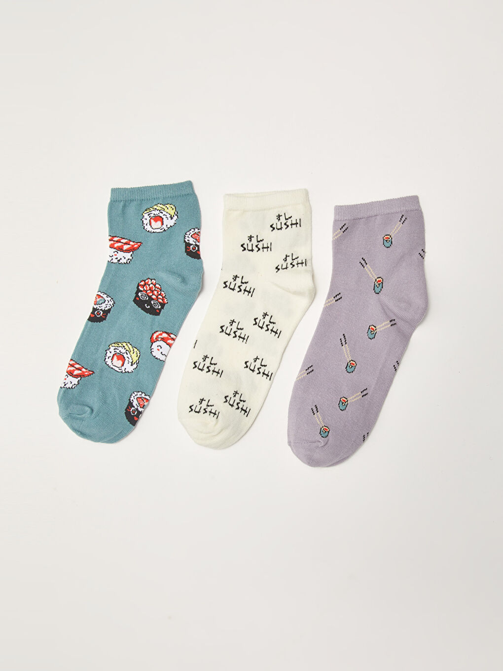 Mavi Baskılı Kadın Soket Çorap 3'lü-1