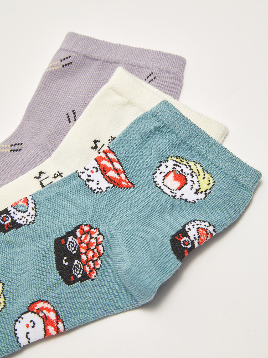 Mavi Baskılı Kadın Soket Çorap 3'lü-2