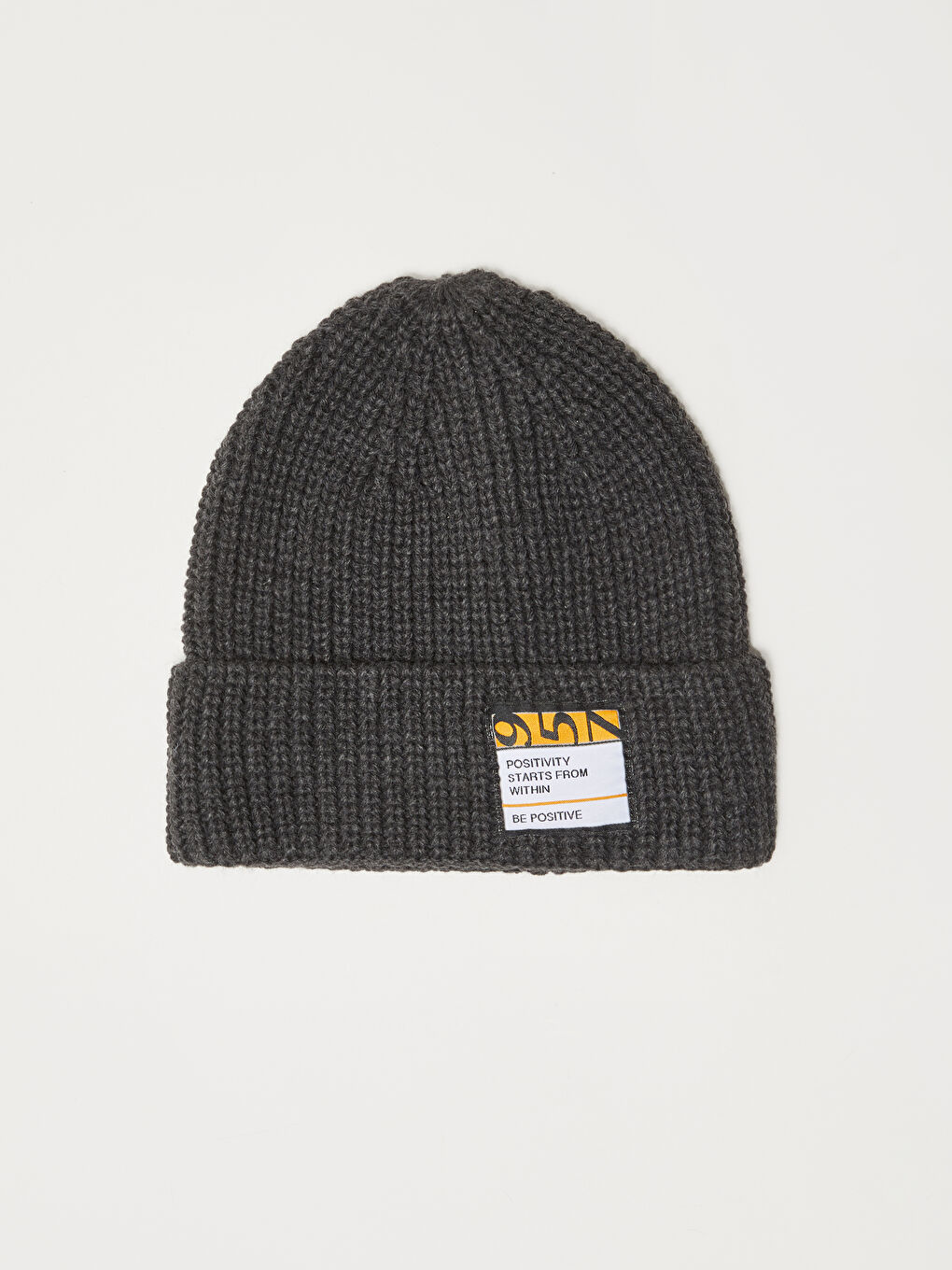 Antrasit Etiket Baskılı Kadın Triko Bere-3