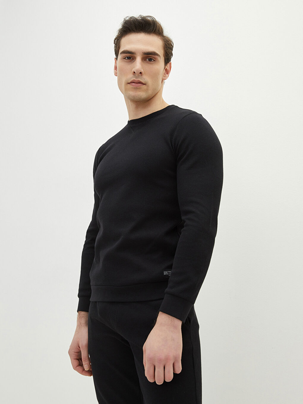 Siyah Bisiklet Yaka Uzun Kollu Erkek Sweatshirt