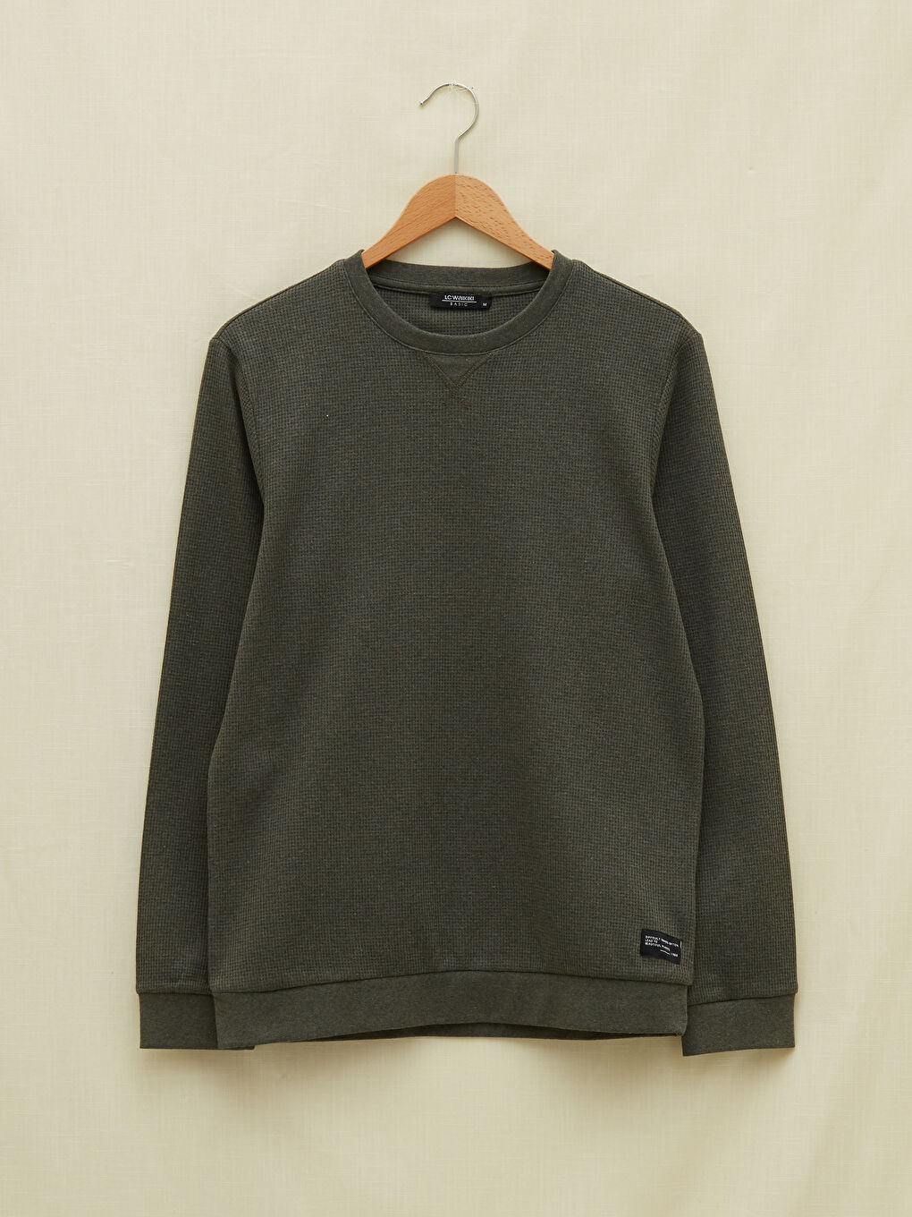 LCWAIKIKI Basic Haki Bisiklet Yaka Uzun Kollu Erkek Sweatshirt - 5