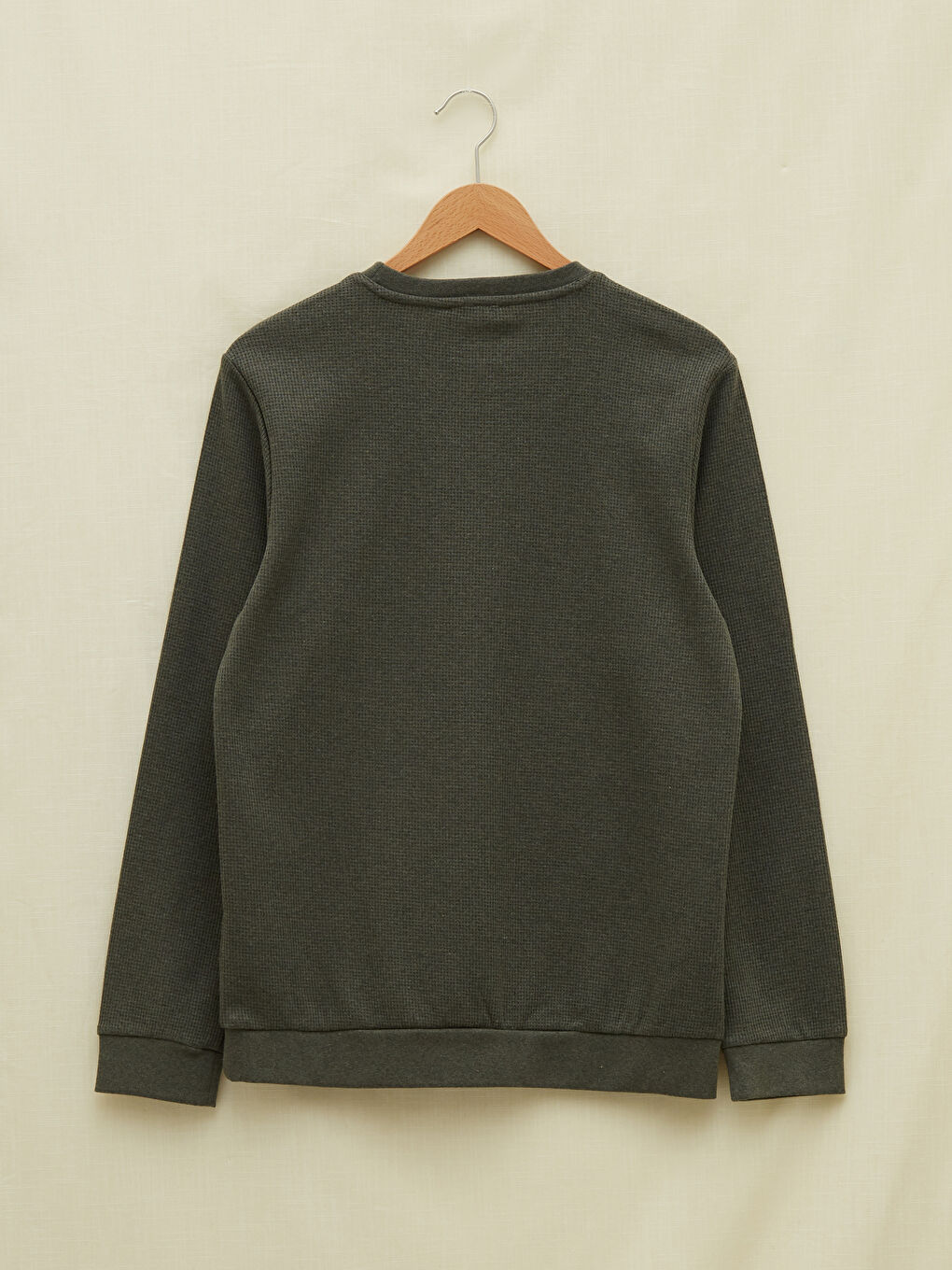 LCWAIKIKI Basic Haki Bisiklet Yaka Uzun Kollu Erkek Sweatshirt - 6