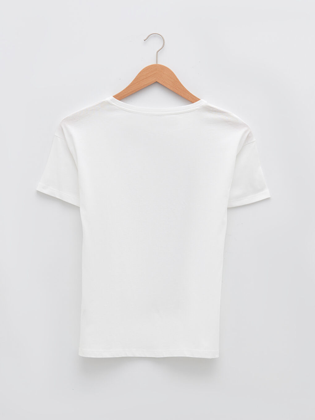 Ekru Bisiklet Yaka Baskılı Kısa Kollu Pamuklu Kadın Tişört-5