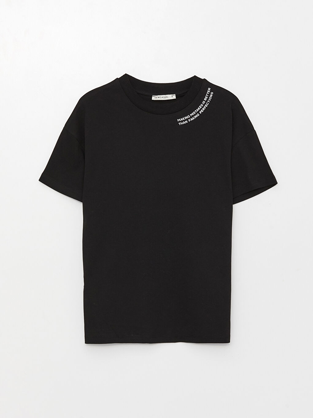 Siyah Bisiklet Yaka Baskılı Kısa Kollu Kadın Tişört-5