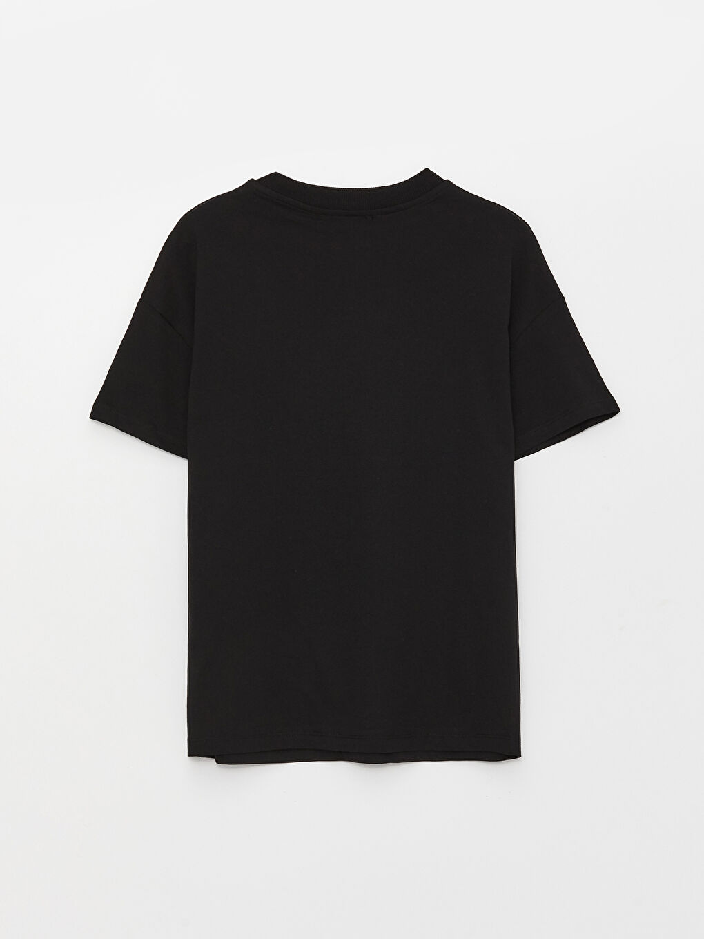 Siyah Bisiklet Yaka Baskılı Kısa Kollu Kadın Tişört-6