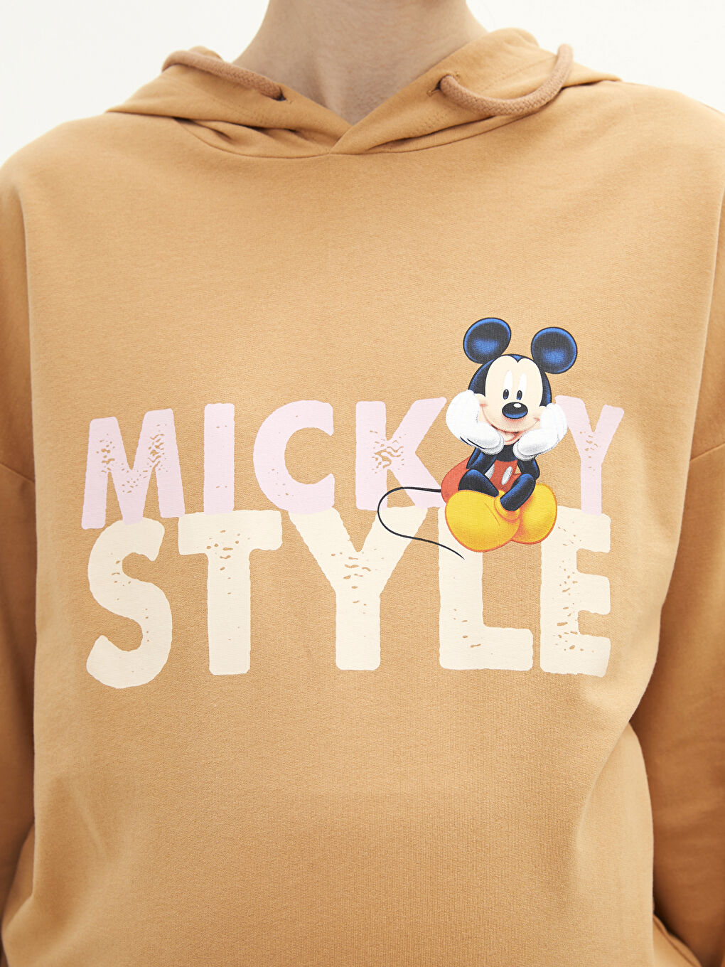 LCWAIKIKI Maternity Tarçın Mickey Mouse Baskılı Uzun Kollu Hamile Hoodie - 3