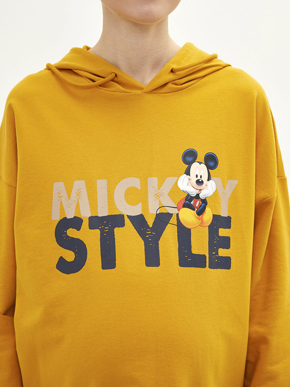 LCWAIKIKI Maternity Koyu Sarı Mickey Mouse Baskılı Uzun Kollu Hamile Hoodie - 3