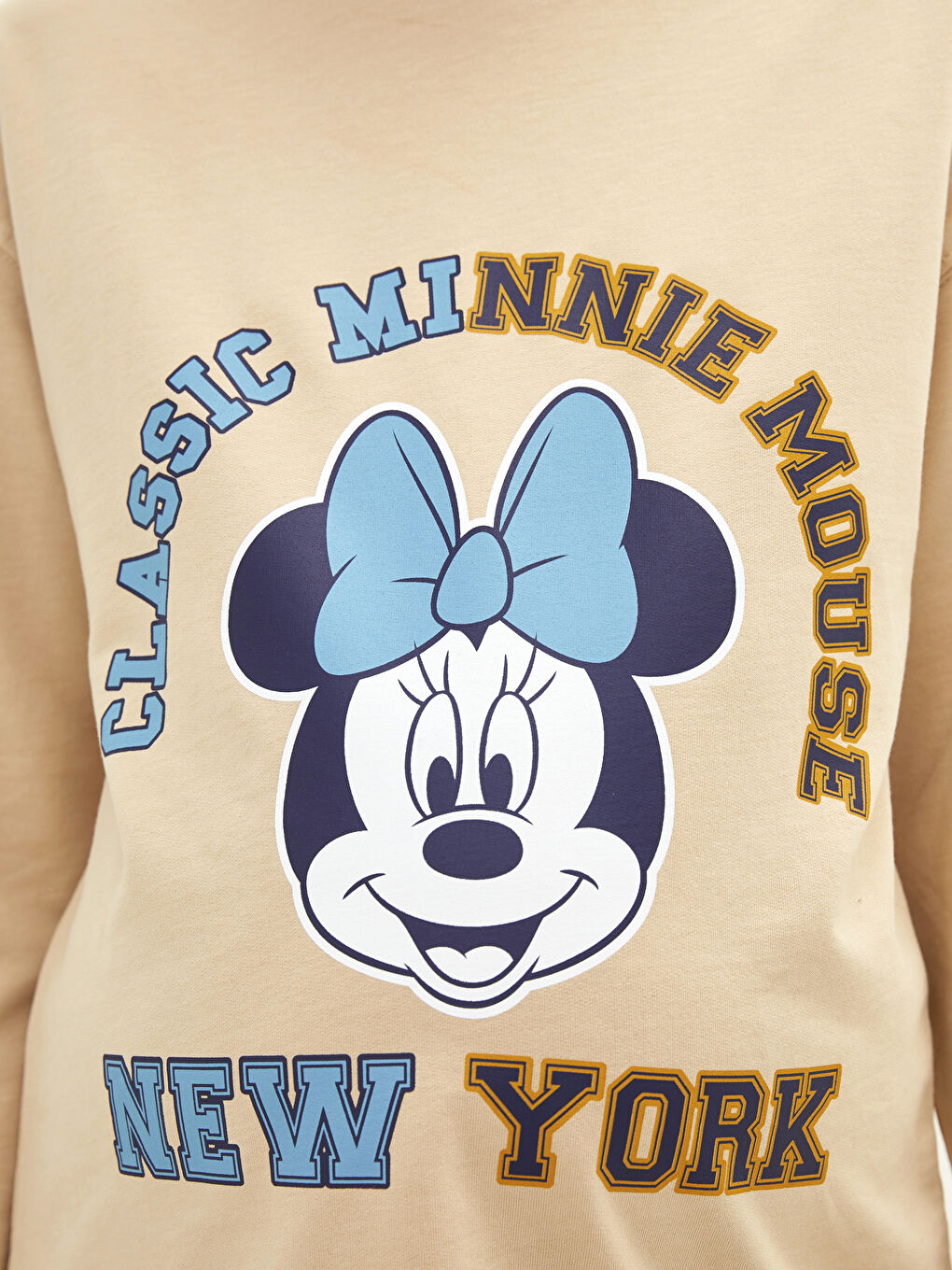 Bej Bisiklet Yaka Minnie Mouse Baskılı Uzun Kollu Hamile Sweatshirt-3