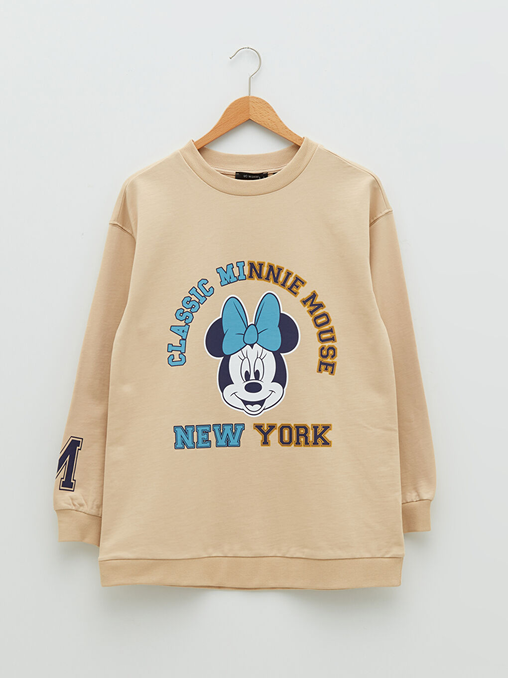 Bej Bisiklet Yaka Minnie Mouse Baskılı Uzun Kollu Hamile Sweatshirt-5