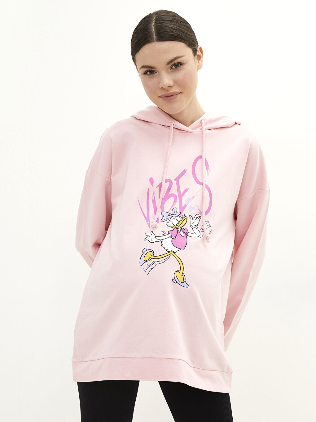 LCWAIKIKI Maternity Pembe Daisy Duck Baskılı Uzun Kollu Hamile Hoodie