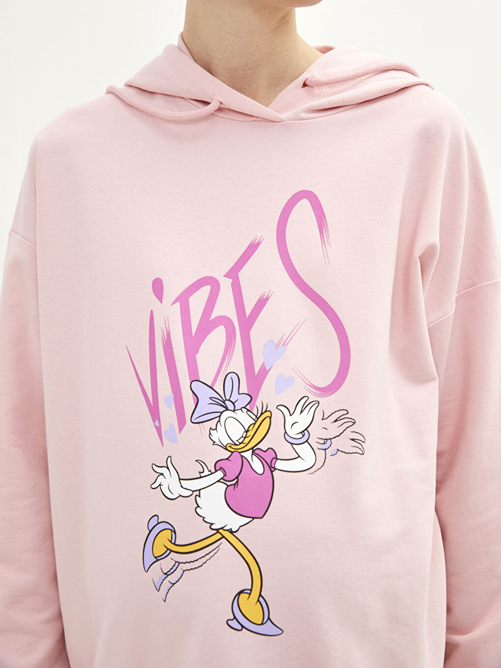 LCWAIKIKI Maternity Pembe Daisy Duck Baskılı Uzun Kollu Hamile Hoodie - 3