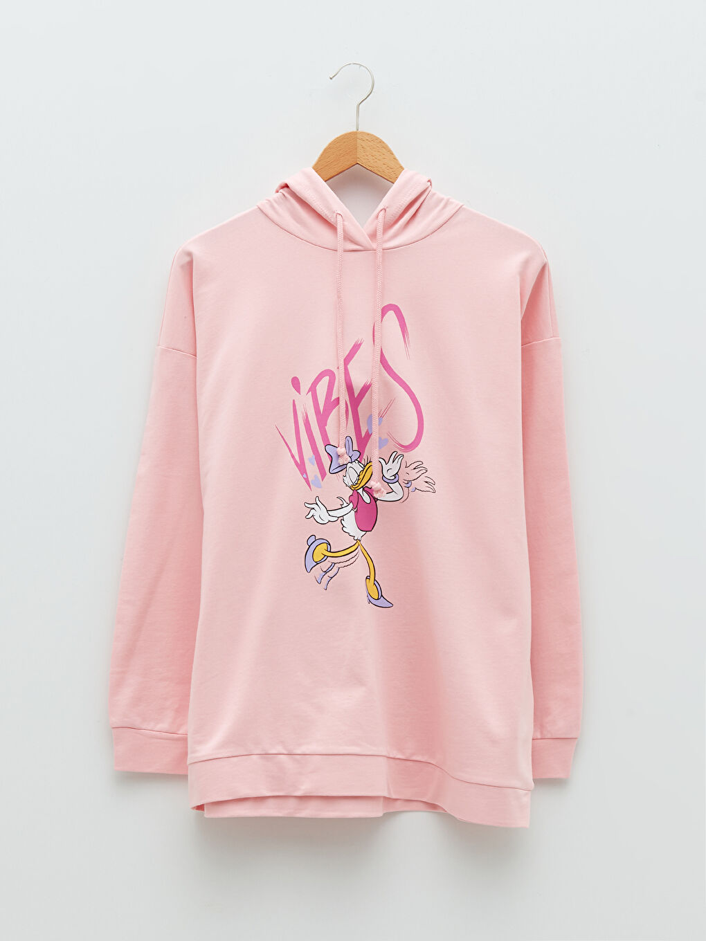 LCWAIKIKI Maternity Pembe Daisy Duck Baskılı Uzun Kollu Hamile Hoodie - 5