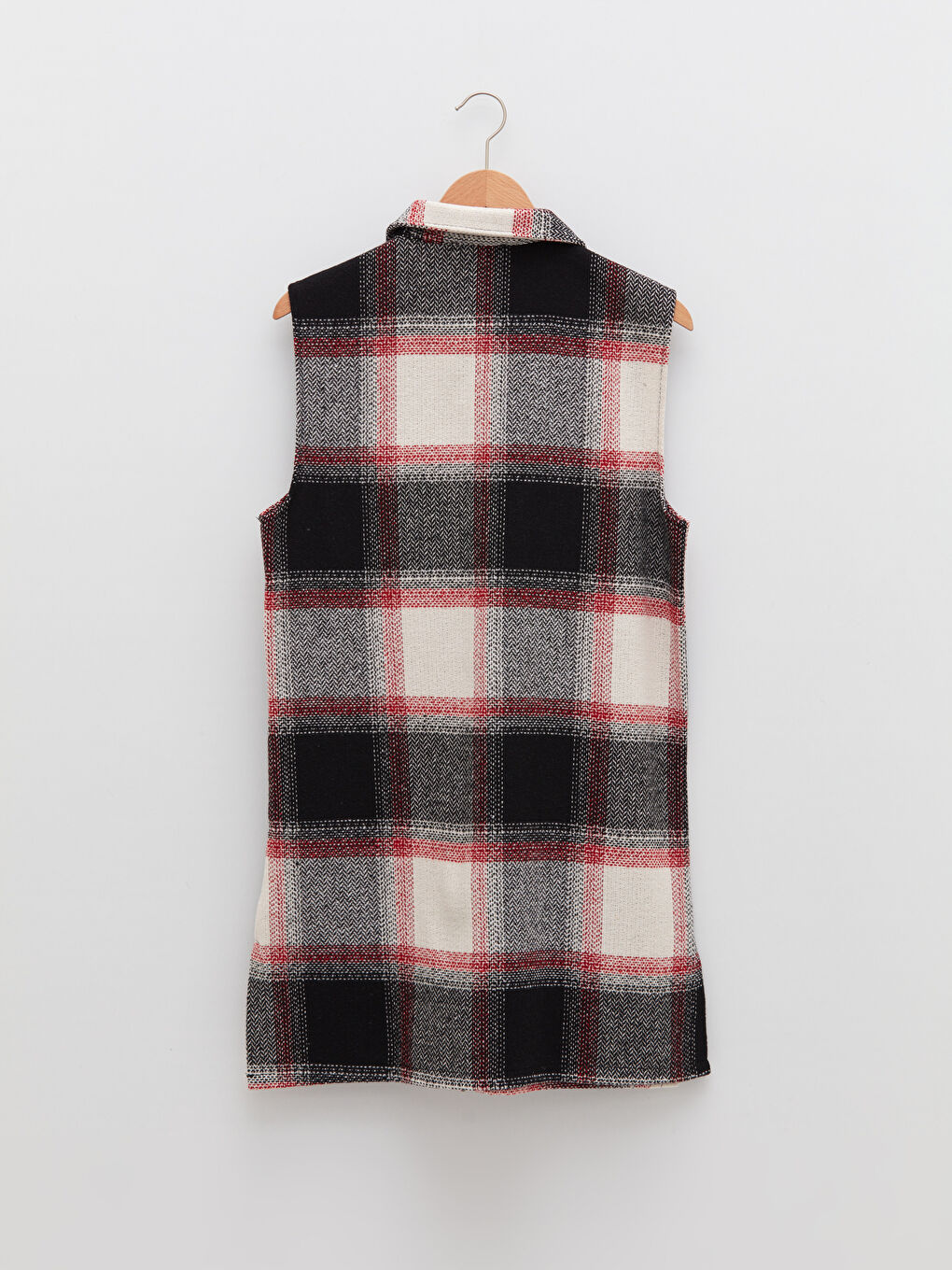 Siyah Gömlek Yaka Ekose Kadın Yelek-5