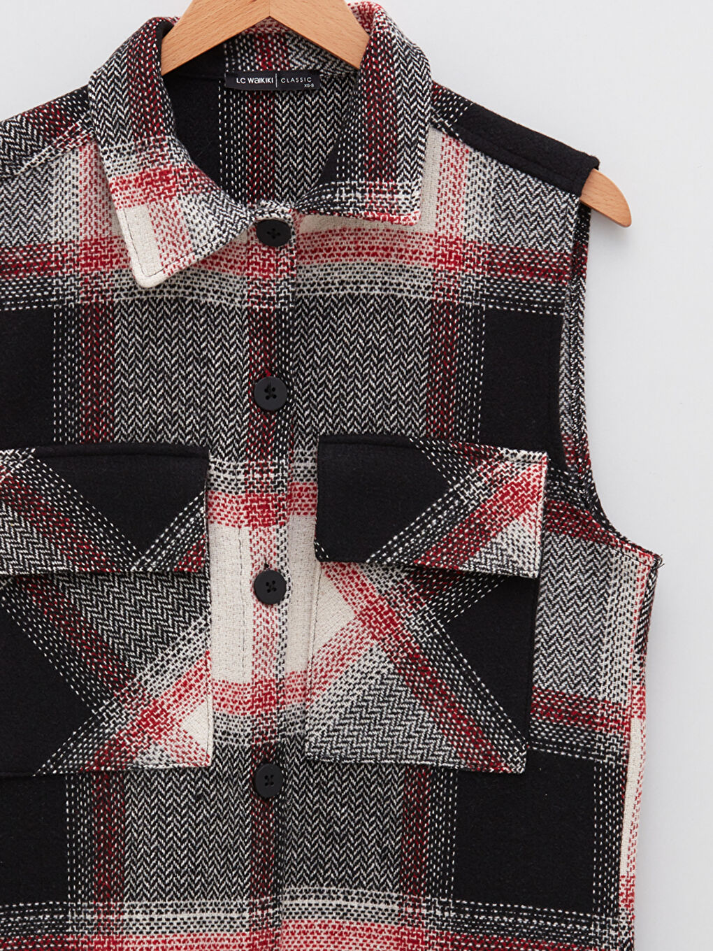 Siyah Gömlek Yaka Ekose Kadın Yelek-6