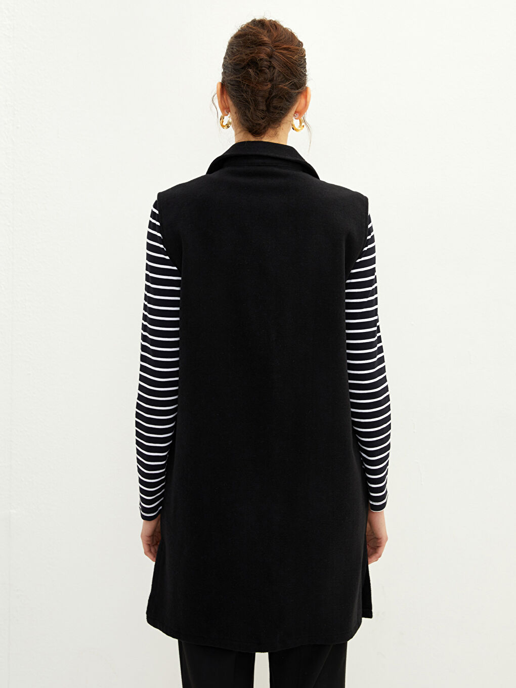 Siyah Kadın Gömlek Yaka Düz Yelek-4